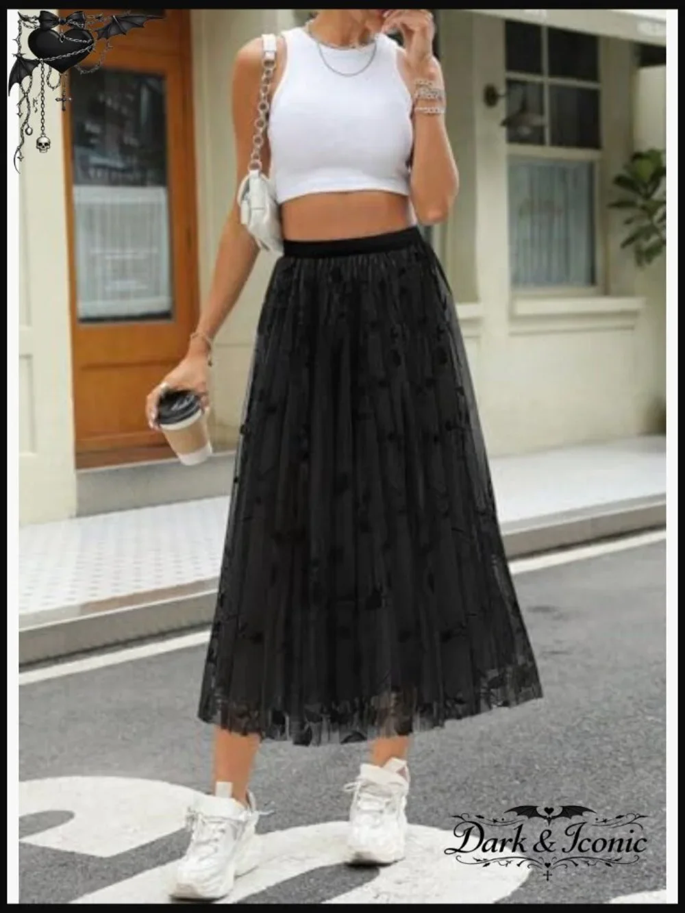 Tulle Midi Pleated Skirt A-line Flowy High Waist Dressy Trendy - Picture 2 of 7